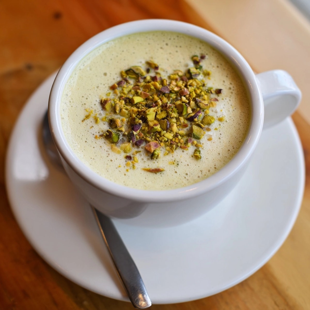 Frothy Pistachio Milk Latte: a comforting and naturally sweet alternative to traditional coffee.