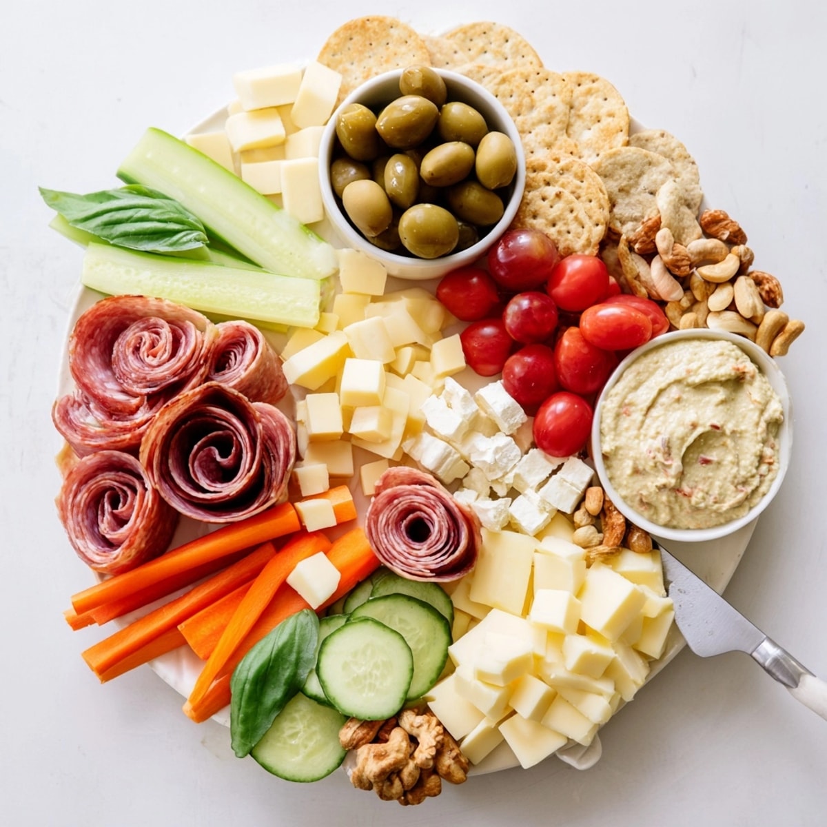 Vibrant Girl Dinner Platter: a colorful array of cheeses, fruits and crudit&eacute;s ready to enjoy.