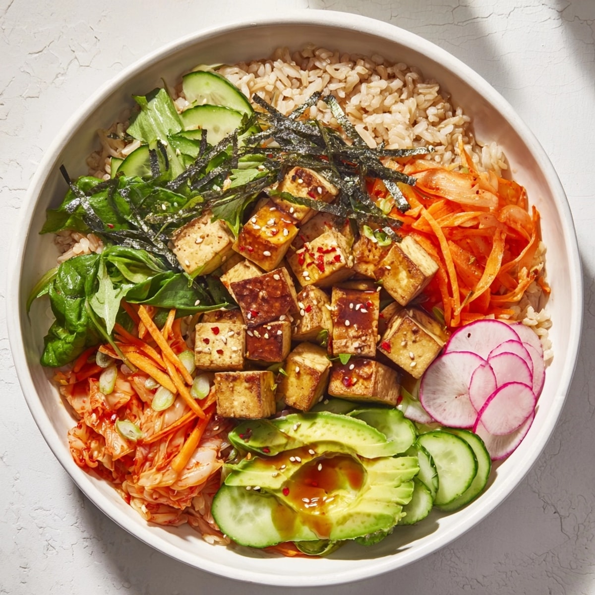 Close-up shot of a healthy Fermented Vegetable Bowl, showcasing colorful layers and textures.