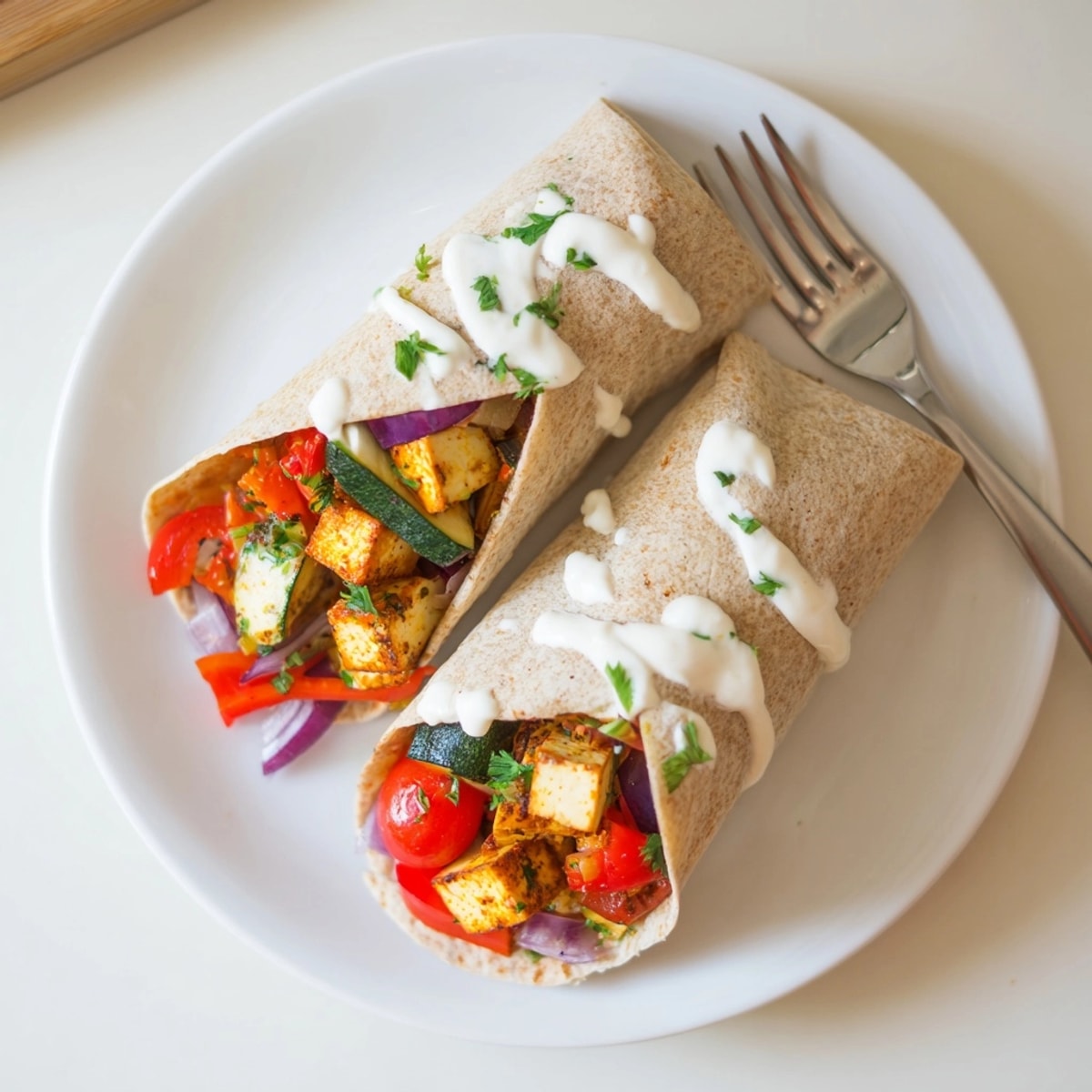 Golden roasted tofu and vibrant vegetables, ready to wrap in this Vegan Viral Recipe Re-make.
