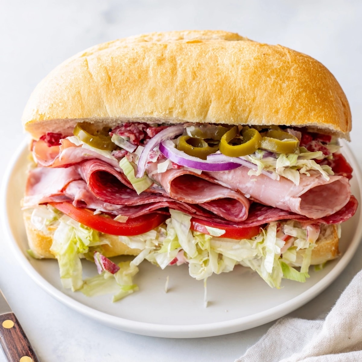Zesty Italian Grinder Sandwich: The ultimate sub with tangy pepperoncini and a rich flavor.