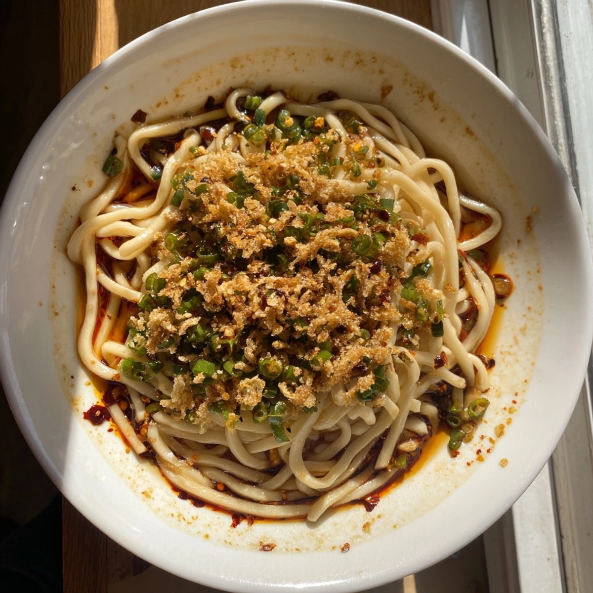 Shanghai-style Scallion Oil Noodles recipe, showcasing al dente wheat noodles tossed in fragrant infused oil.