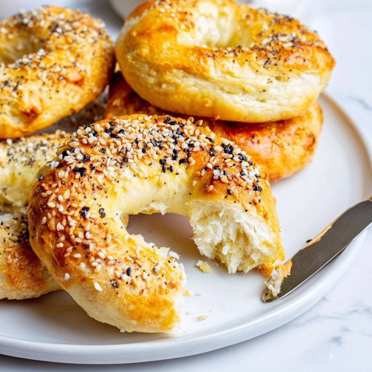 Golden brown Two Ingredient Bagels on parchment paper, ready for cream cheese.