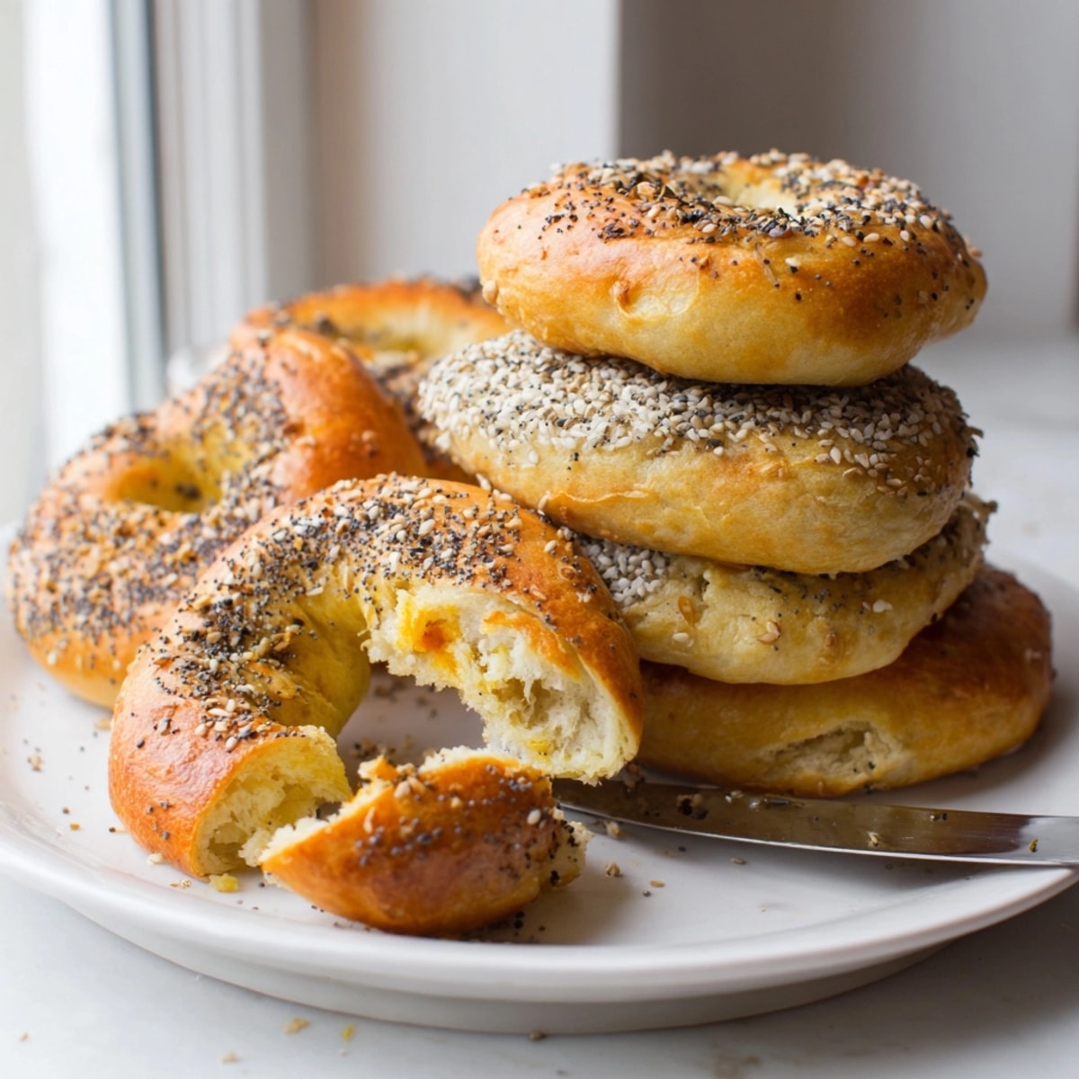 Homemade Two Ingredient Bagels, a simple recipe with chewy texture, perfect for breakfast.