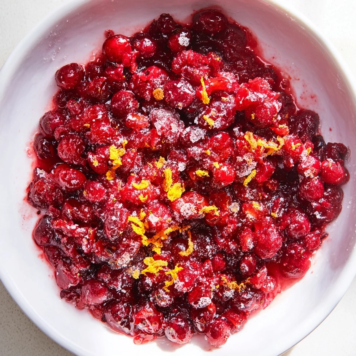 Bright red cranberry sauce, bubbly and thick, ready to be served for a holiday meal.
