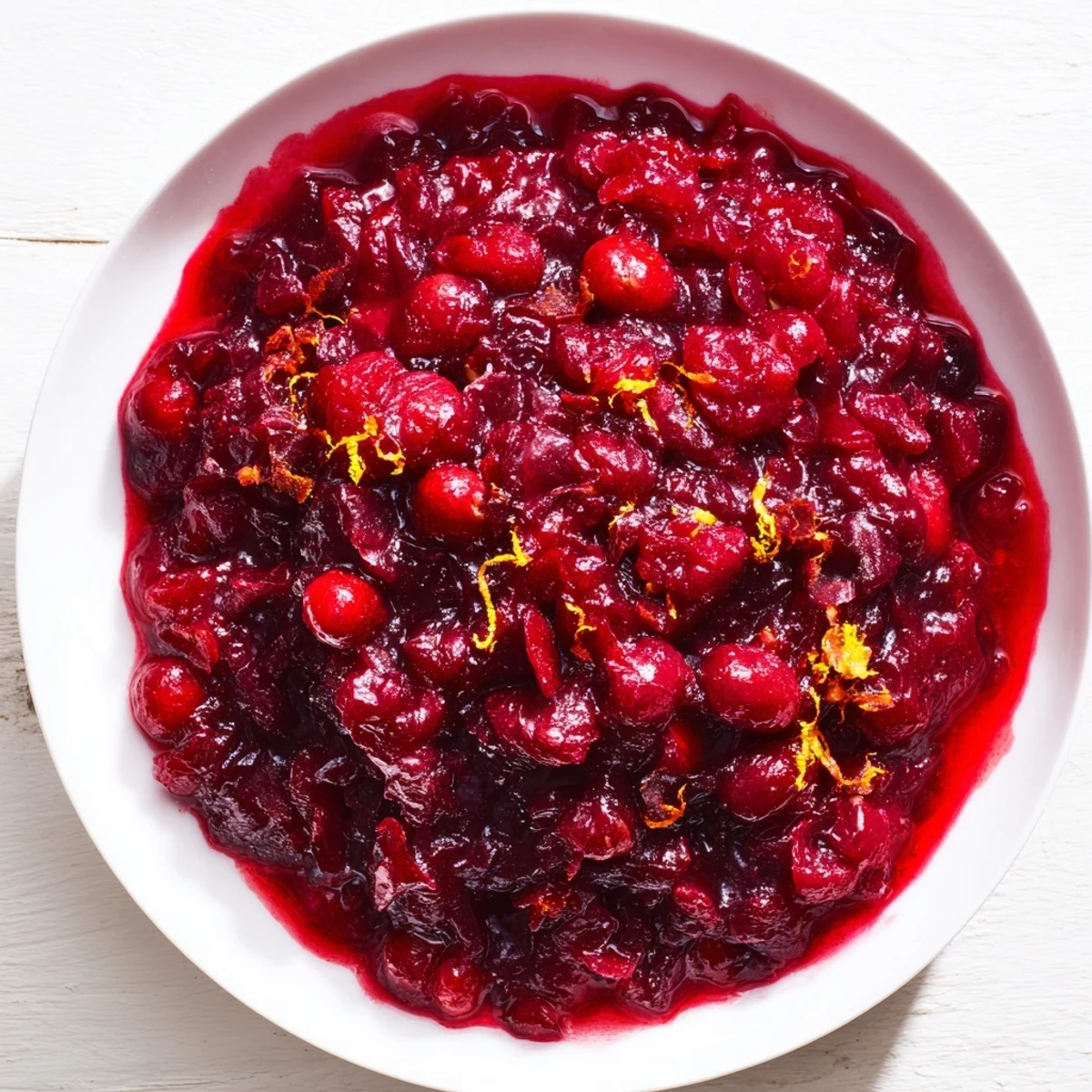 Homemade cranberry sauce glistening, ready to serve alongside a Thanksgiving turkey dinner.