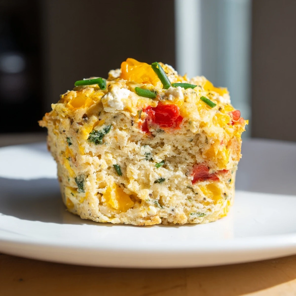 Golden-brown savory muffins, studded with cheese and vegetables for a delightful breakfast treat.