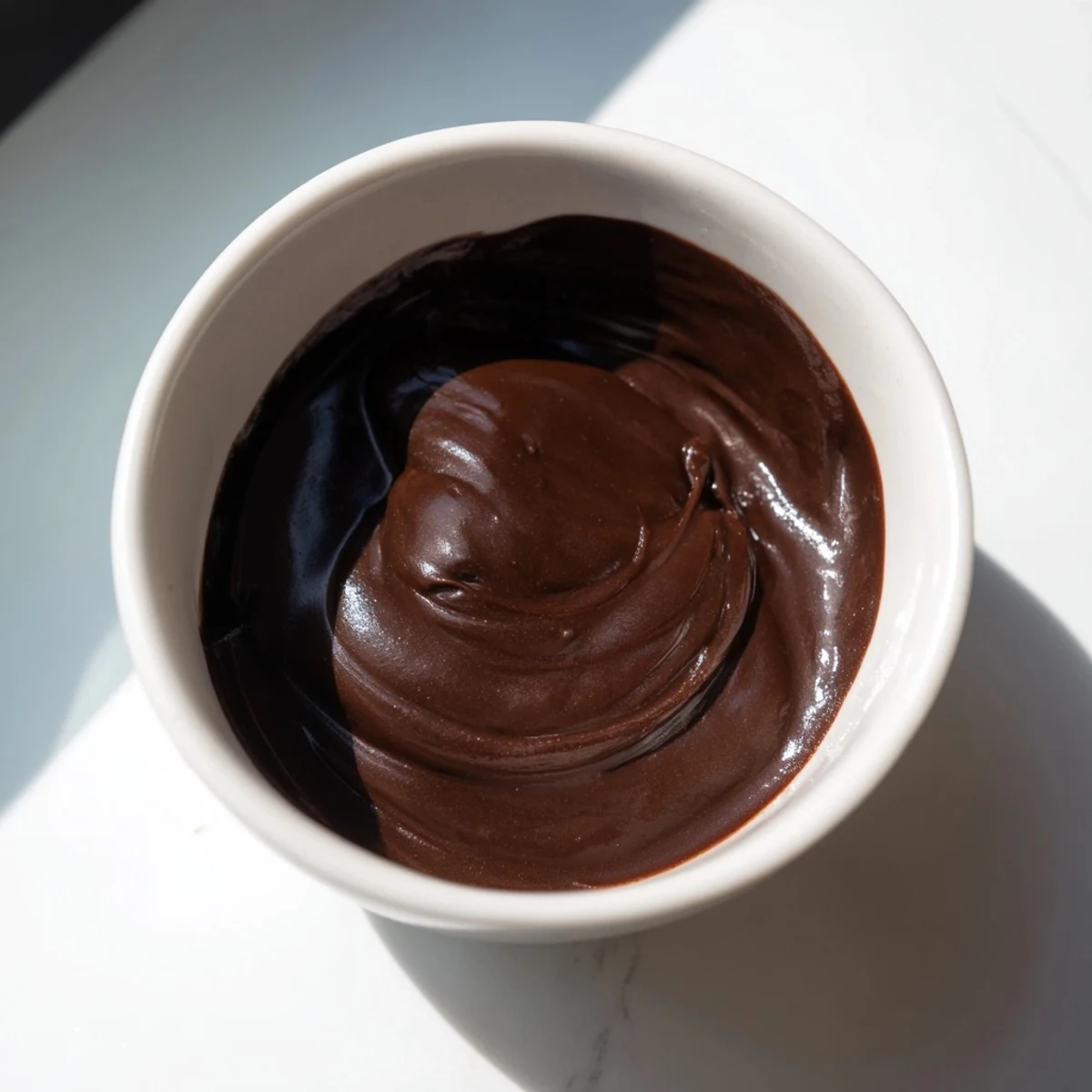Dark, decadent chocolate ganache in a bowl, ready to create delicious truffles or cake decorations.