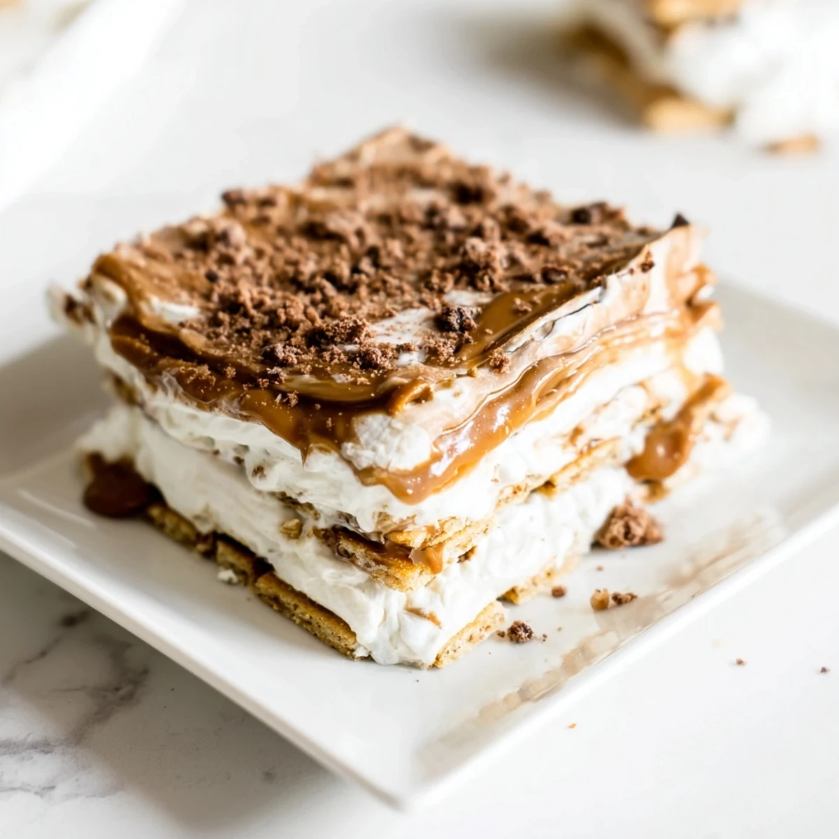 A decadent slice of Peppermint Crisp Tart with visible layers, perfect for a special celebration dessert.