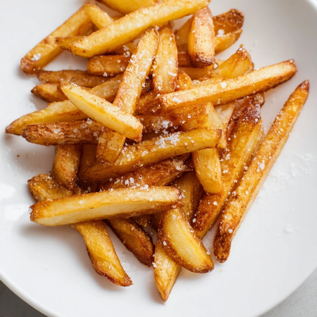 Delicious, homemade crispy fries with a sprinkle of sea salt, ideal as a flavorful American snack.