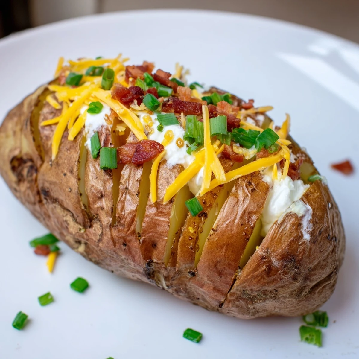 Fluffy baked potato, steaming and tender, perfect for loading with cheese and bacon crumbles.