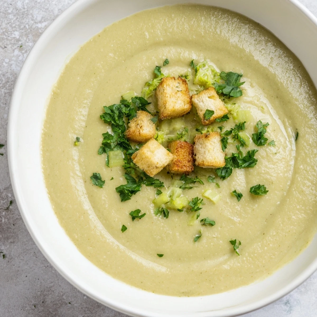 A close-up view of vibrant, creamy vegetable soup, ideal for a comforting vegetarian meal.