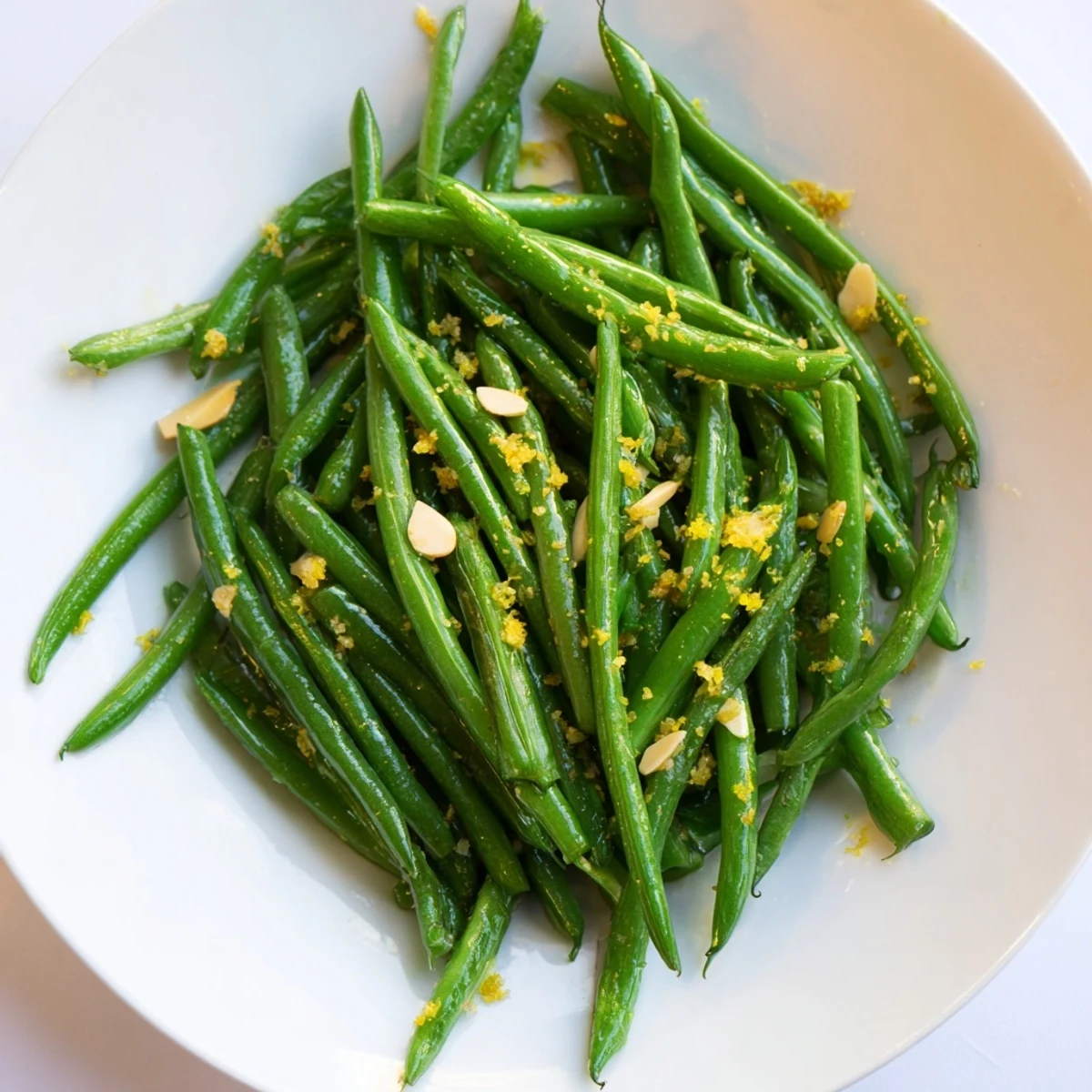 Sizzling Lemon Garlic Green Beans with glistening olive oil, a quick and delicious side.