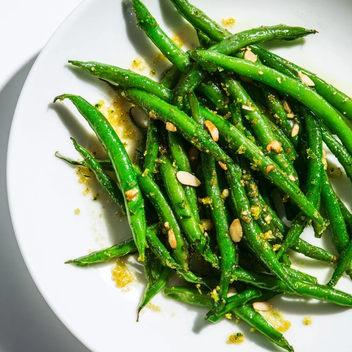 Freshly cooked Lemon Garlic Green Beans, a simple yet elegant side for your dinner plate.