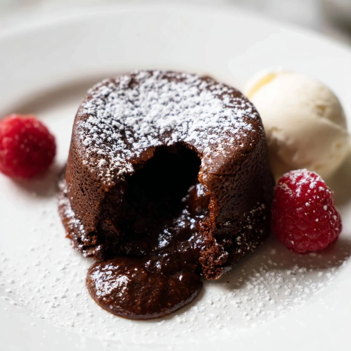 Rich, dark chocolate lava cakes with a decadent, flowing molten center, ready to serve.