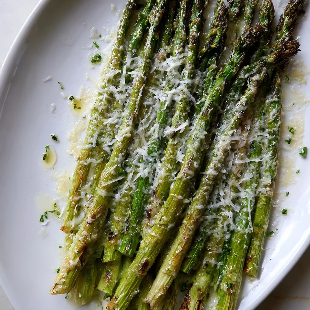 Golden, bubbly Parmesan coats the perfectly roasted asparagus spears in this easy recipe.