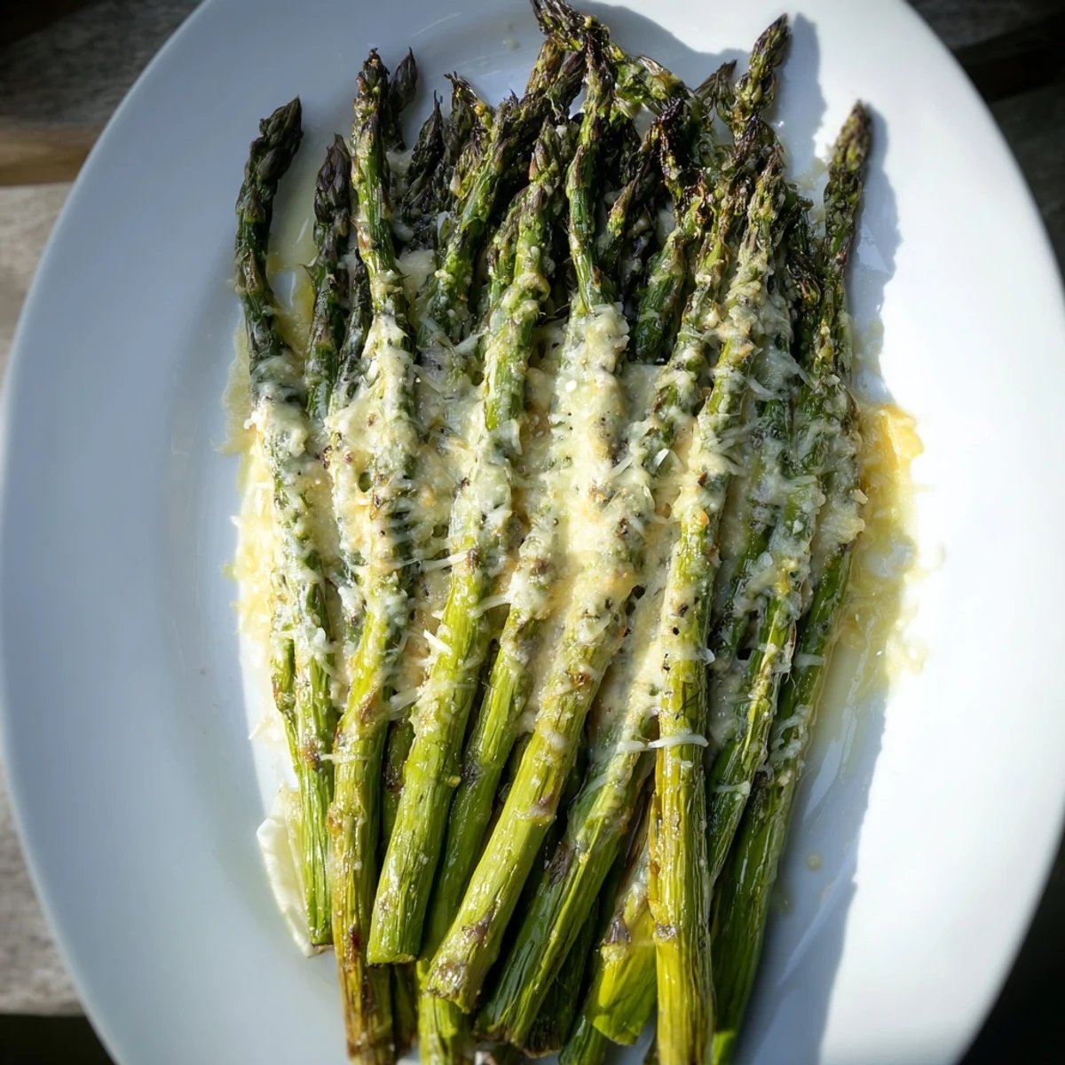 Fresh asparagus, generously seasoned and roasted creating a delicious Roasted Asparagus with Parmesan.