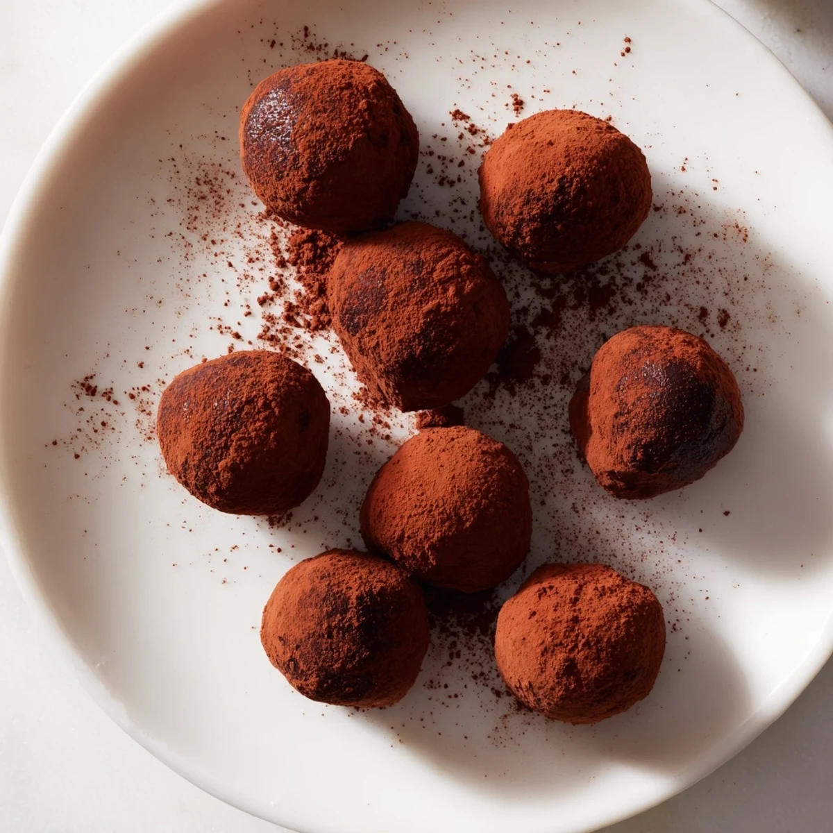 These smooth, rich dark chocolate truffles, a decadent French treat, are coated in cocoa powder.