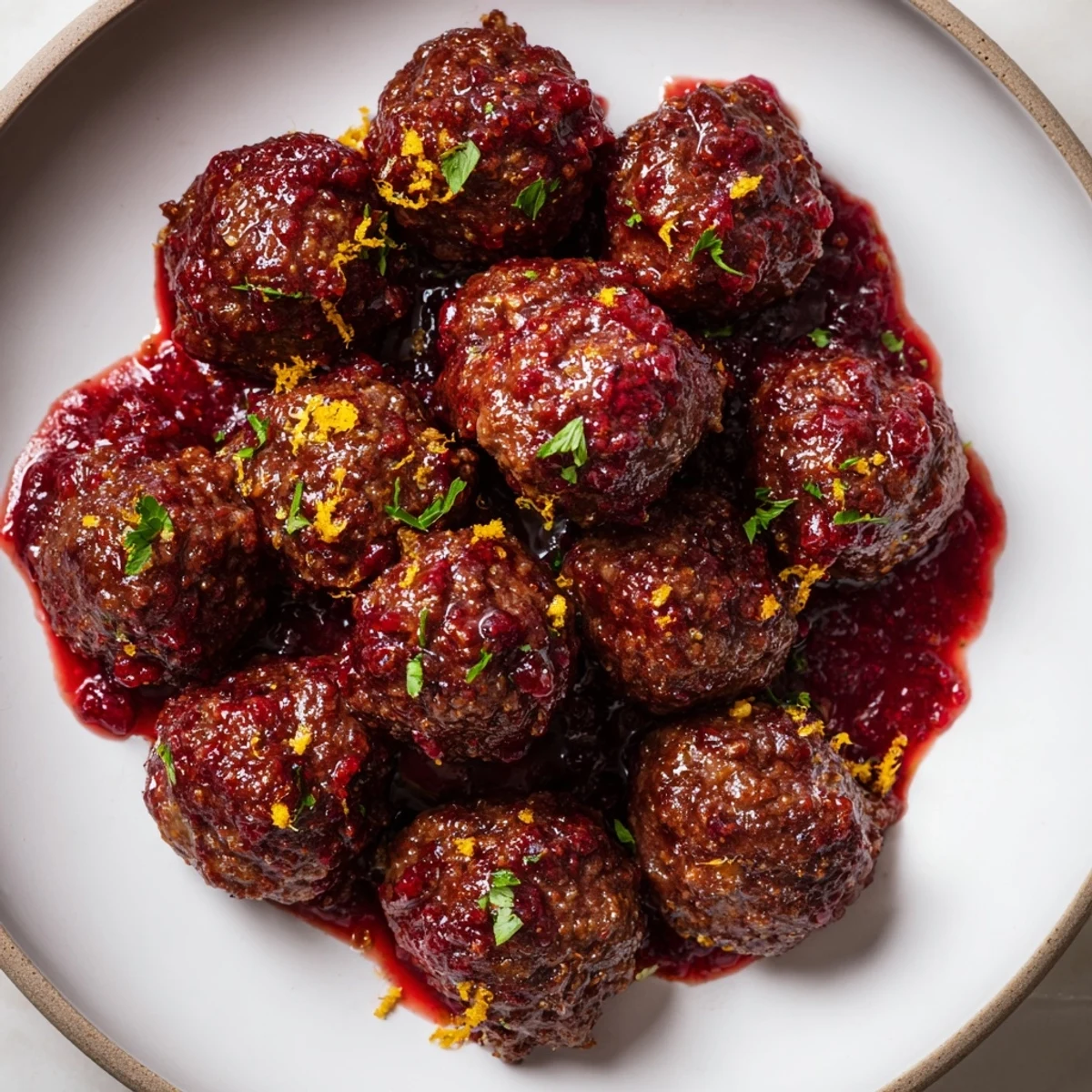 Festive Cranberry Orange Glazed Meatballs, juicy and flavorful, perfect for a party appetizer with toothpicks.