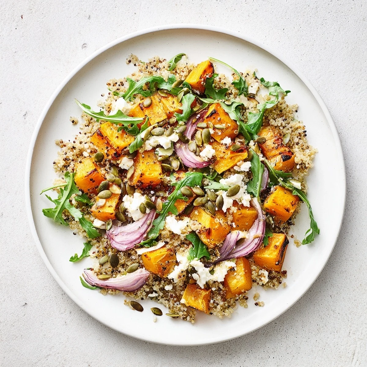 Golden-brown roasted butternut squash in a vibrant Winter Squash and Quinoa Salad, ready to enjoy.