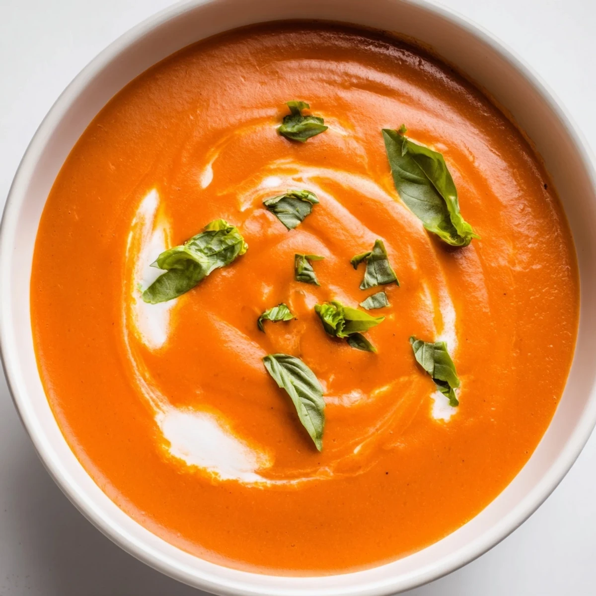 Steaming bowl of Creamy Tomato Basil Bisque, garnished with fresh basil, ready to enjoy.