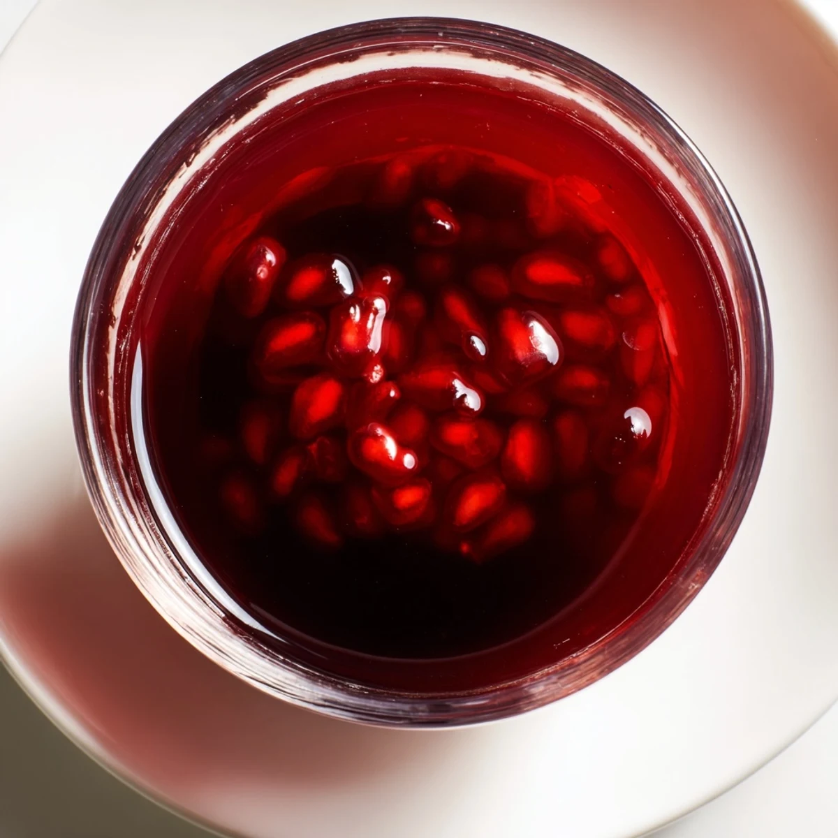 A tall glass of vibrant Cranberry Pomegranate Juice; sweet and tart, ready to refresh you.