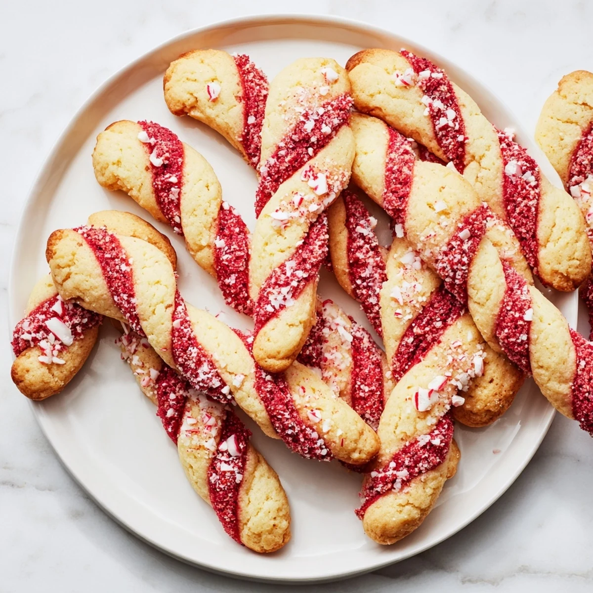 Festive holiday-shaped Peppermint Twist Cookies, featuring a tempting swirl of red and white dough.