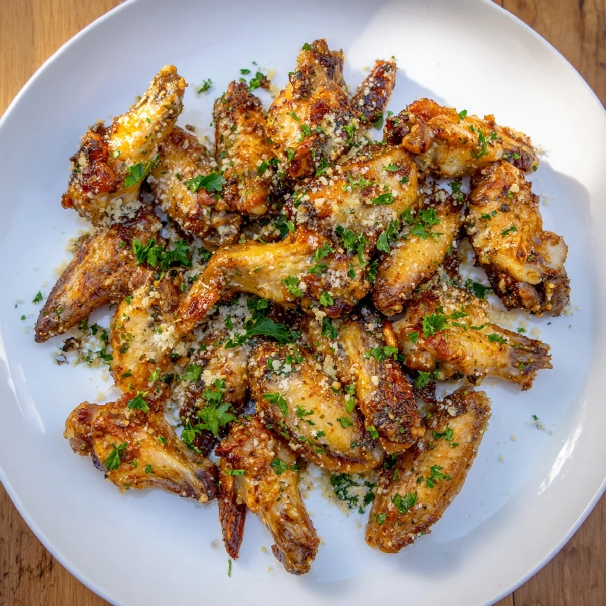 These flavorful Garlic Parmesan Chicken Wings include a rich garlic butter sauce, delicious with ranch.