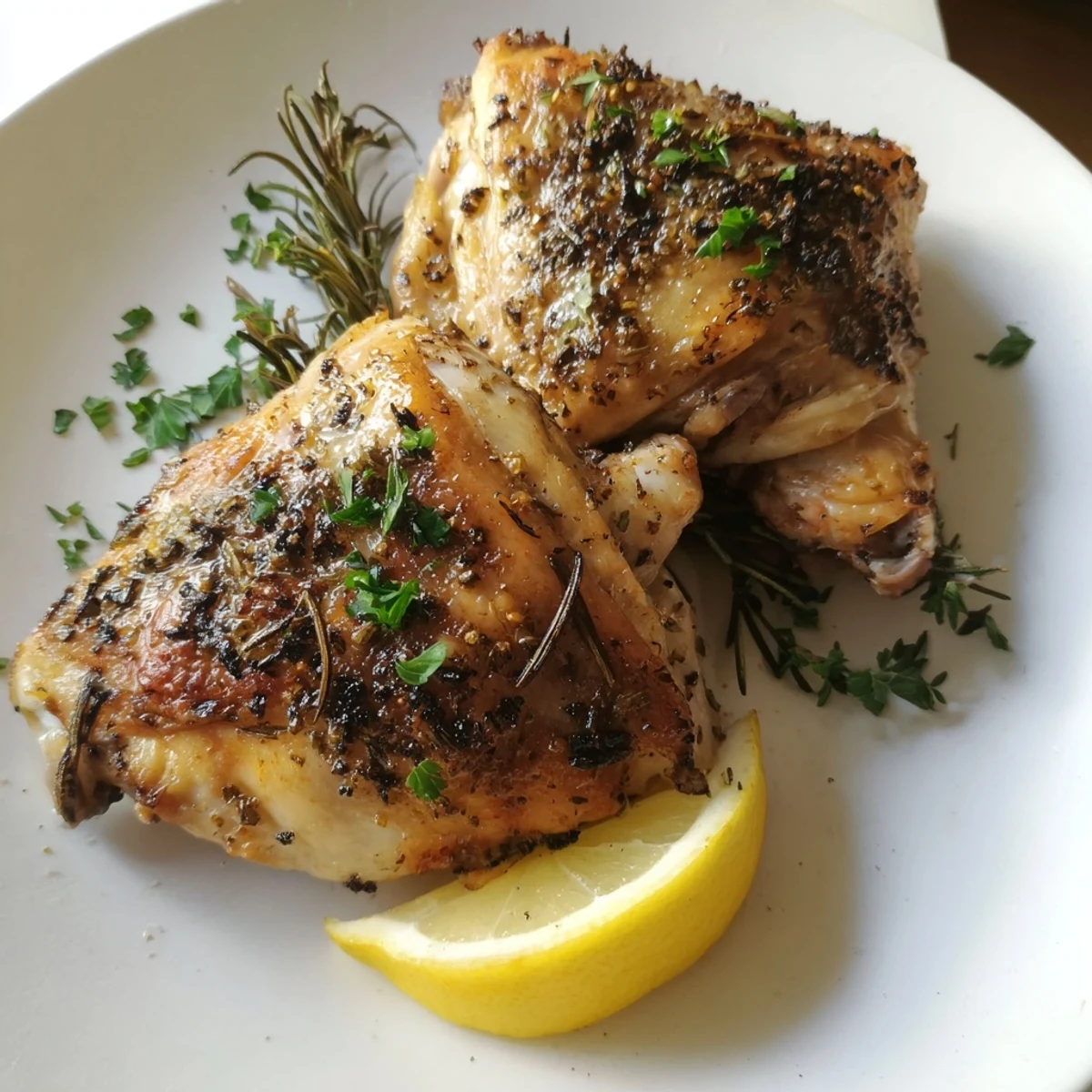 Delicious and aromatic Roasted Chicken Thighs, arranged on a baking sheet, ready for a comforting meal.