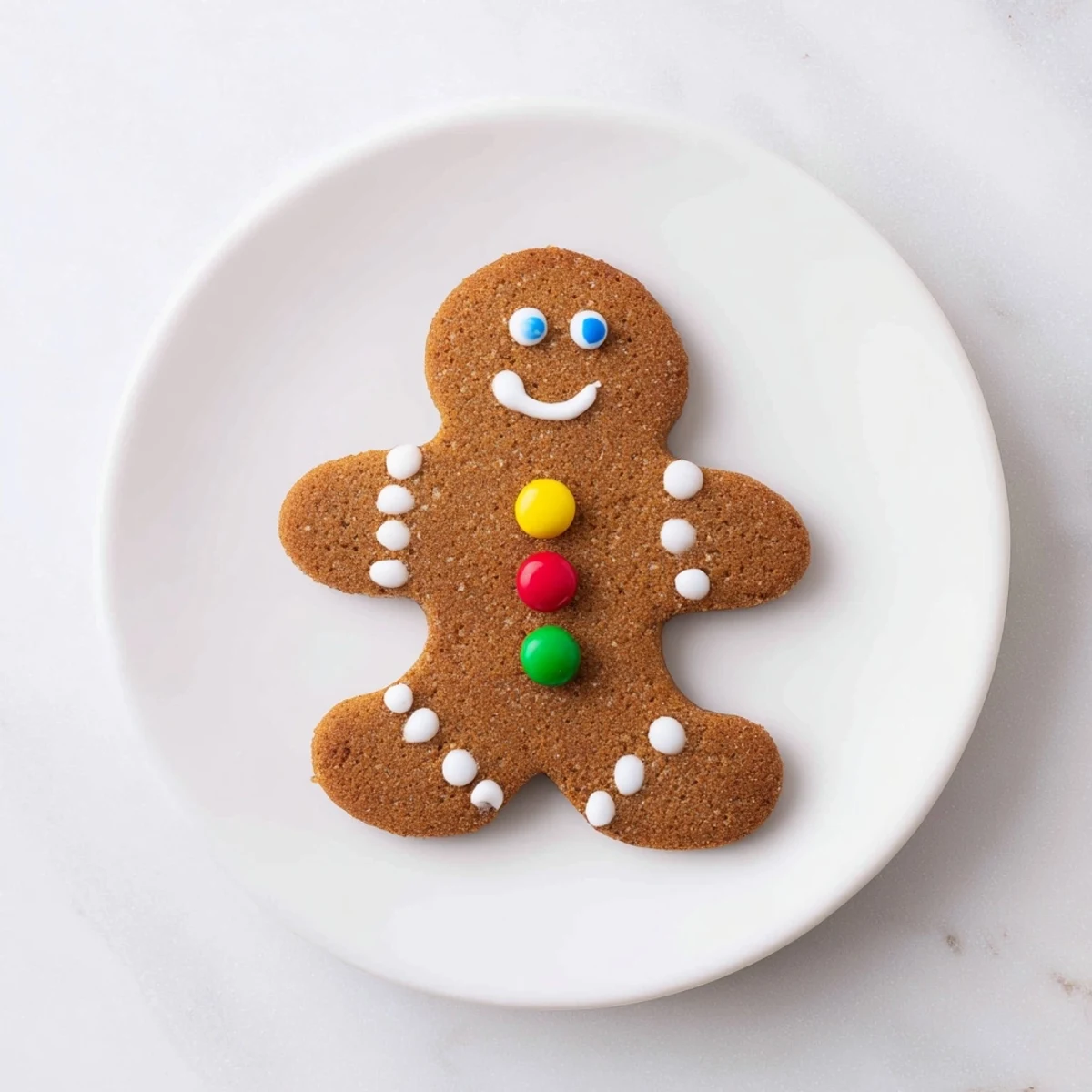 A festive plate of decorated gingerbread men cookies, perfect for Christmas celebrations with family.