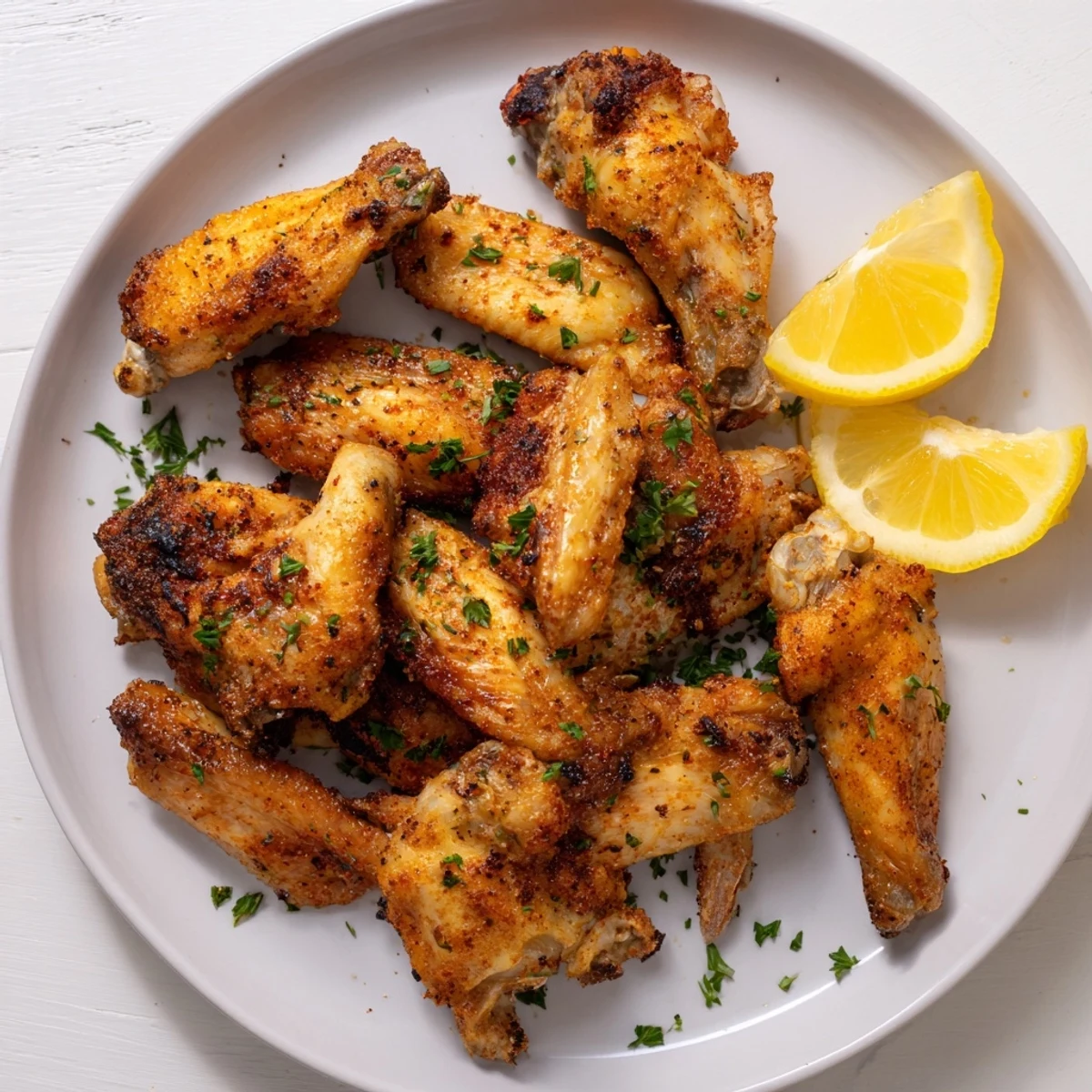 Golden-brown Classic Baked Chicken Wings, crispy and seasoned, perfect for a game night appetizer spread.