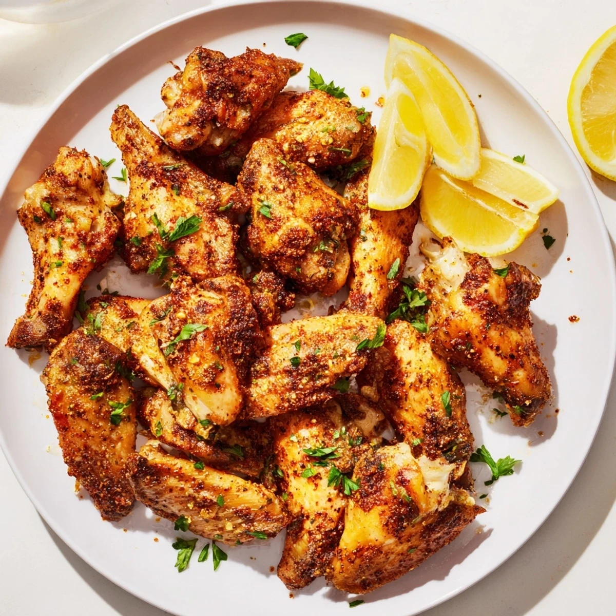 Close-up of perfectly cooked Classic Baked Chicken Wings, glistening after baking, ready to be enjoyed.