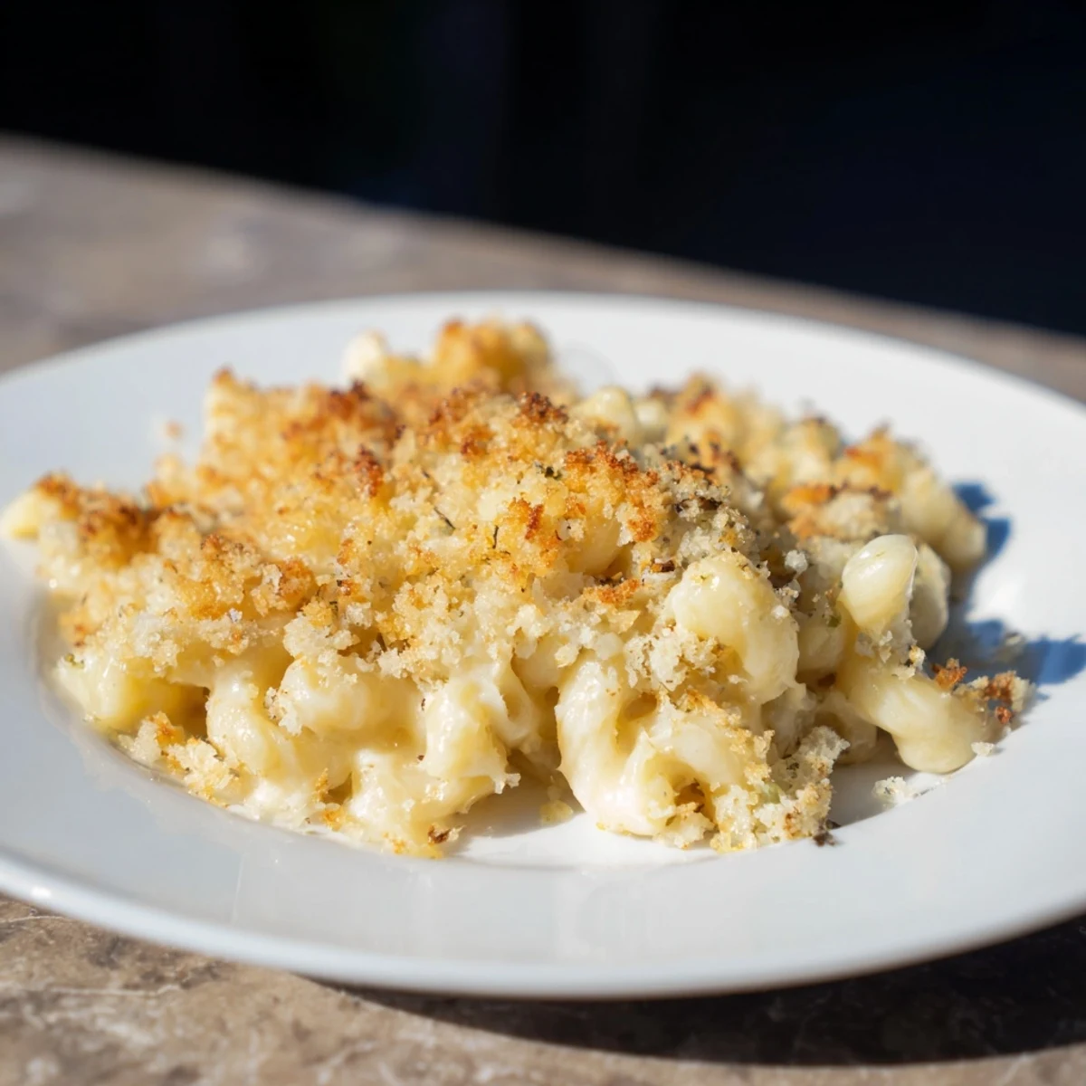Golden, bubbly Baked Mac and Cheese with a crunchy breadcrumb topping, perfect for sharing.