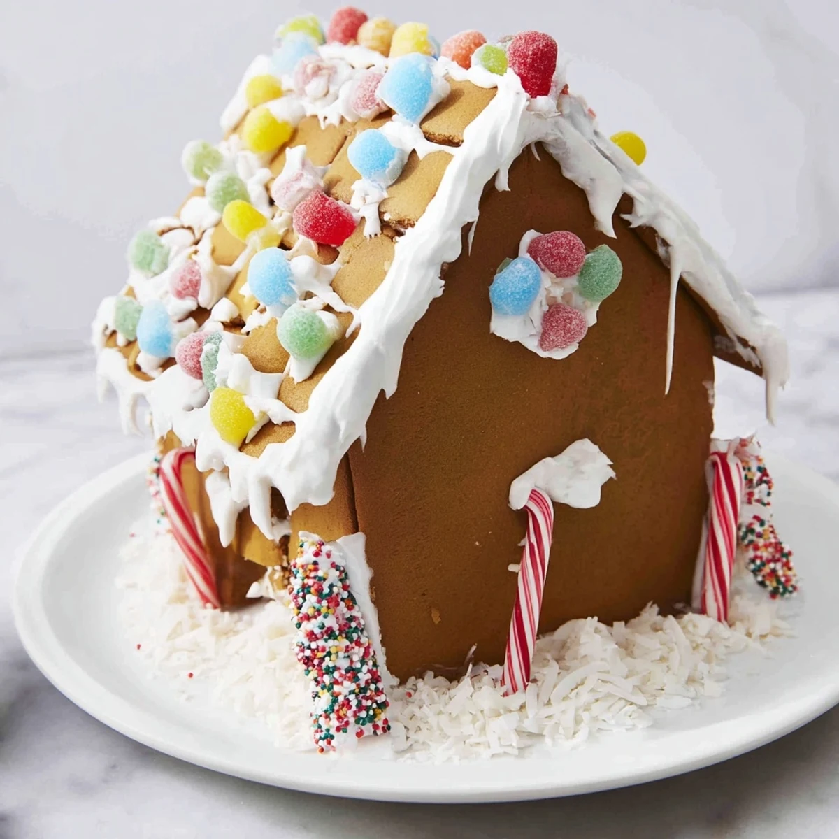 Aromatic gingerbread house with crisp edges, ready for construction and adorned with whimsical candies.