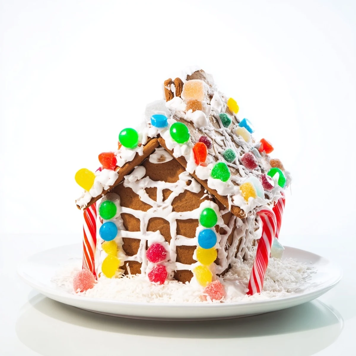 Festive gingerbread house, beautifully decorated with colorful candies, perfect for the holiday season.