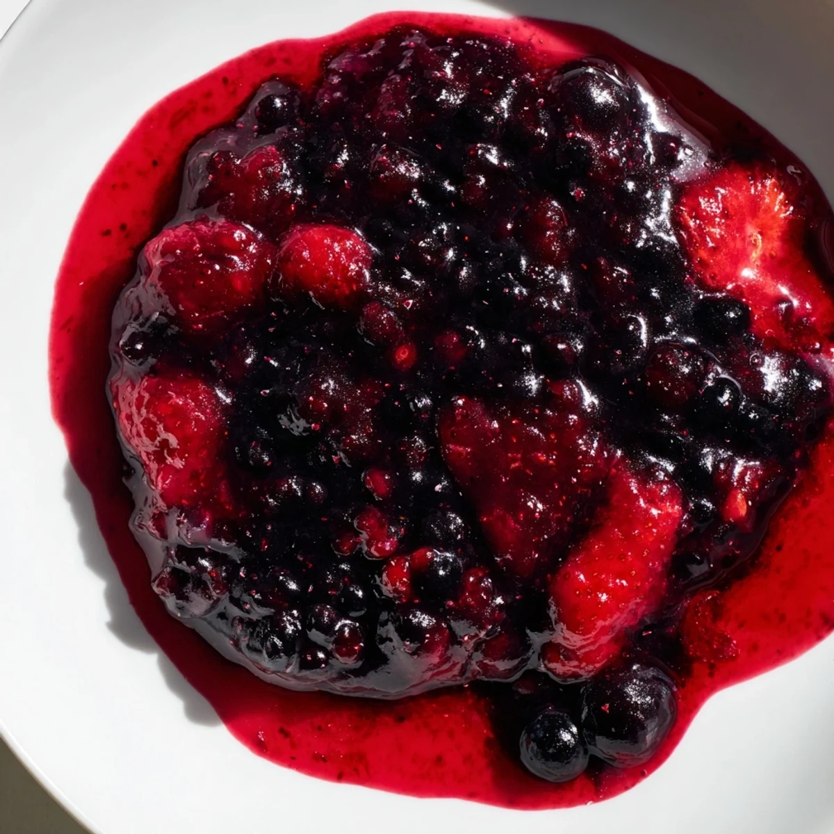 Sweet and tart Berry Sauce, with a glossy texture, ideal for an easy, vegan treat.