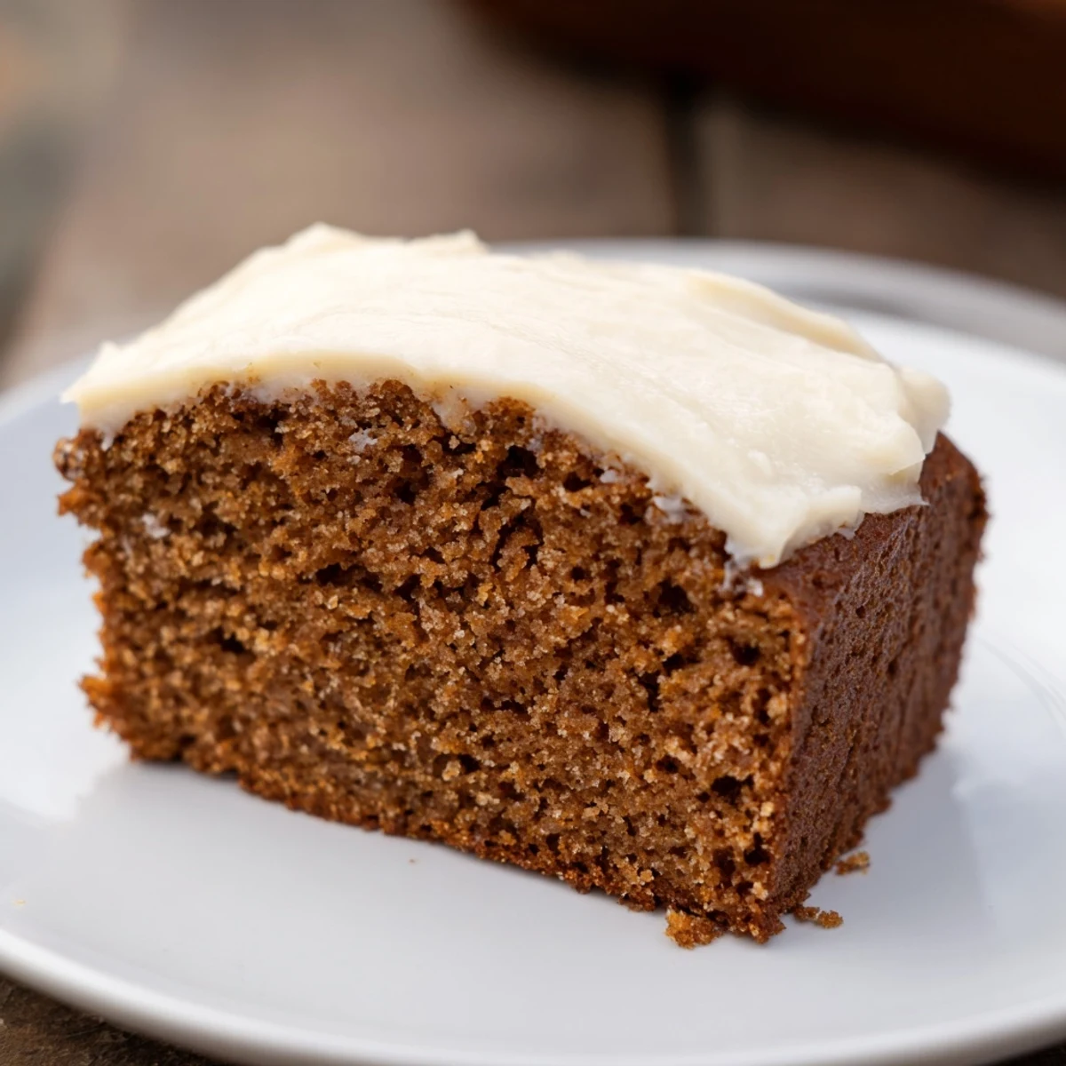 Moist Frosting Gingerbread loaf with creamy vanilla frosting, perfect for a holiday treat.