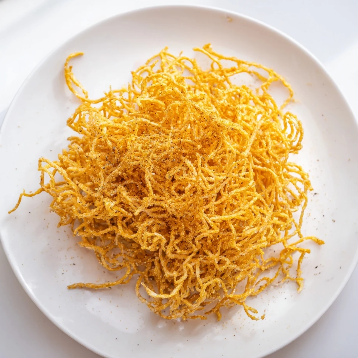 Golden, crispy Noodle Crispies, seasoned and ready—a delicious appetizer with a satisfying crunch.