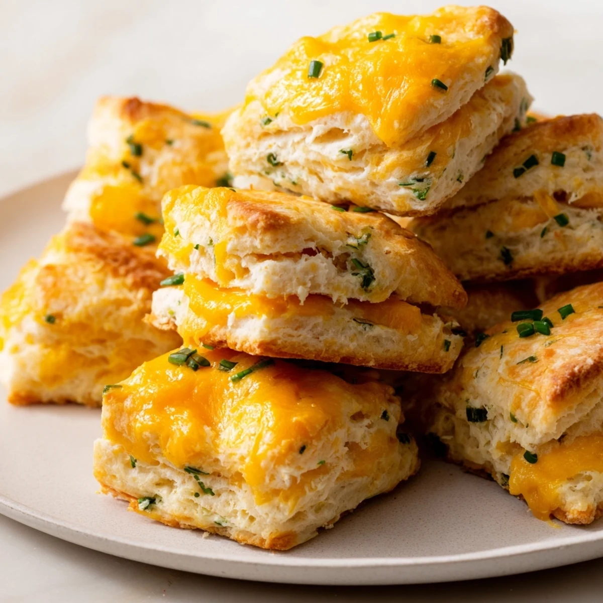 Fluffy, homemade savory biscuits piled high, ready to be enjoyed with flavorful herbs and cheese.