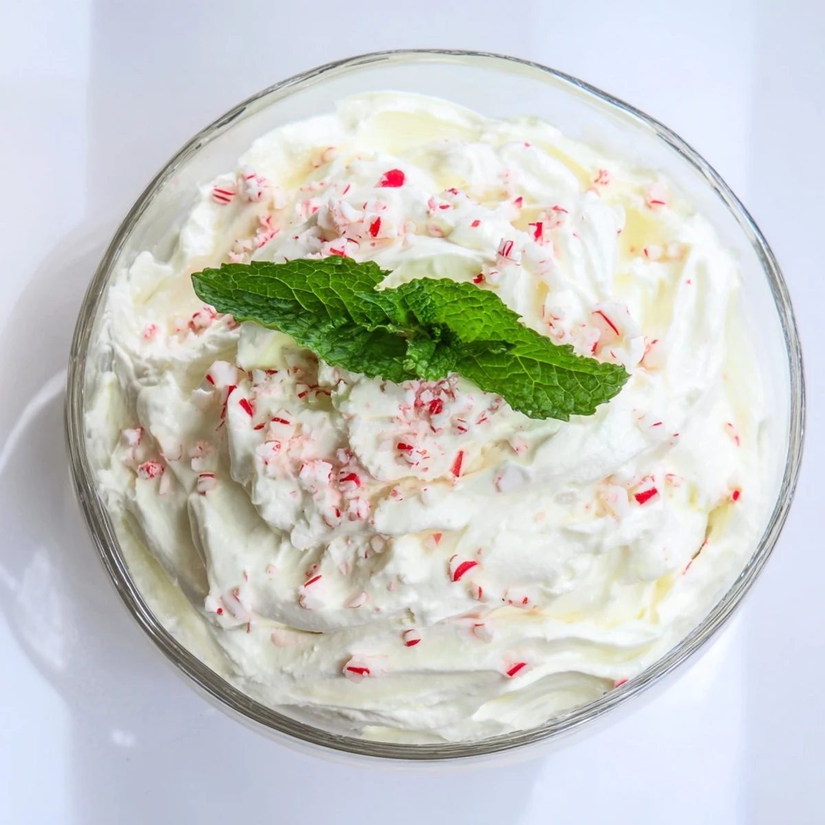 A close-up of prepared Cream Peppermint, ready to eat, served in a glass and garnished with mint.