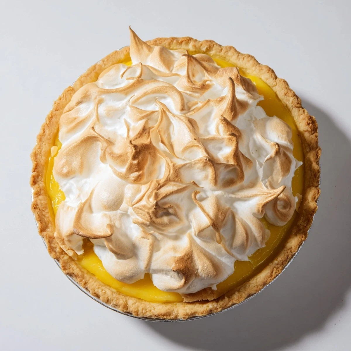 A slice of Zesty Lemon Meringue Pie, showcasing the bright yellow filling and towering meringue topping.