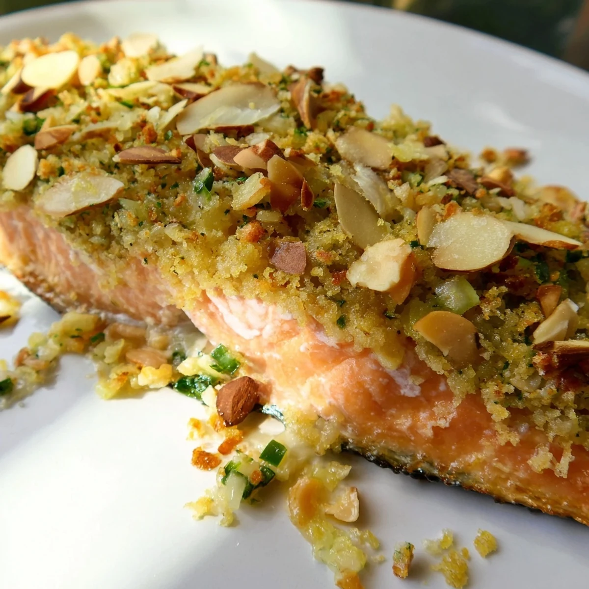Golden, flaky baked trout with almonds, a delightful European main course ready to serve.