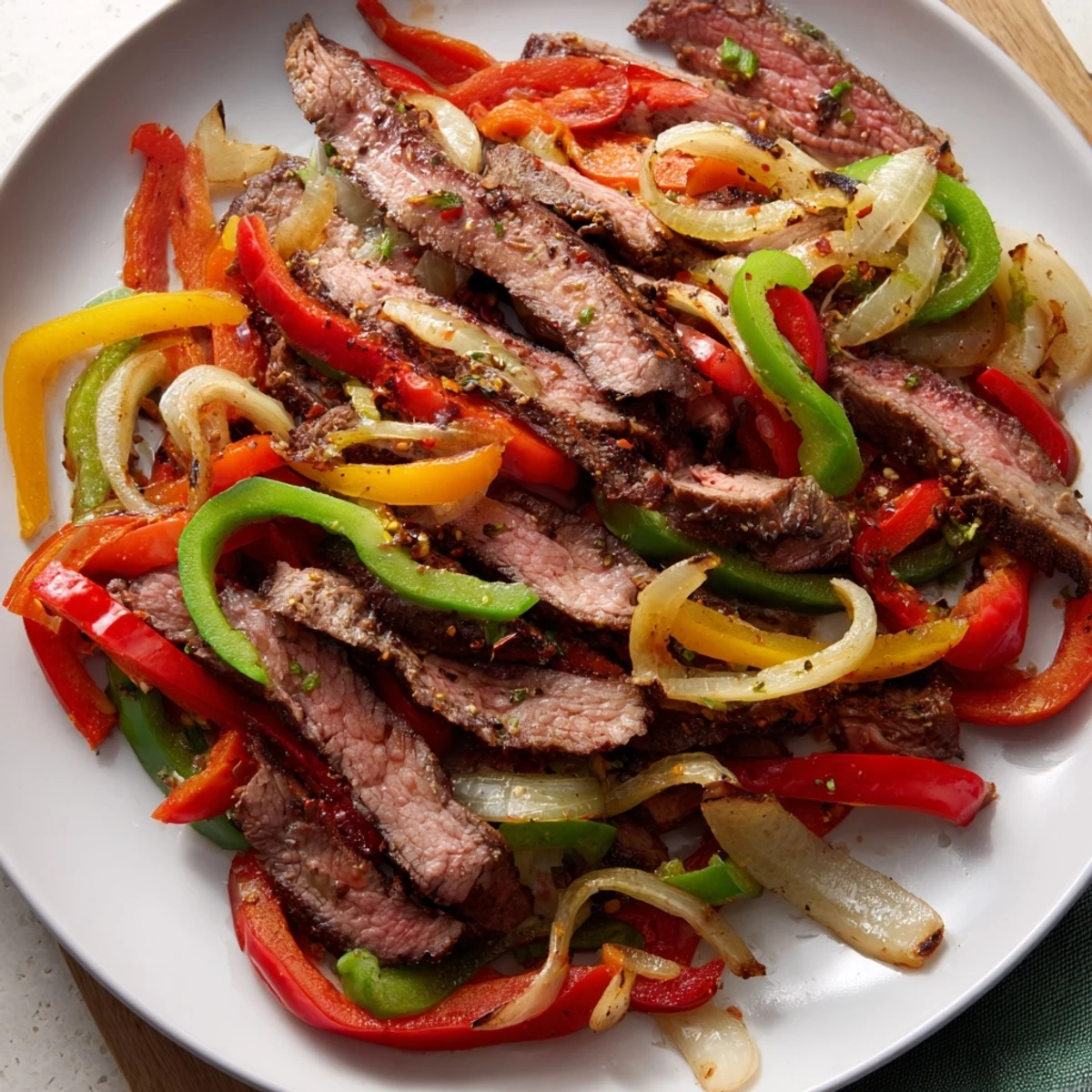 Sizzling Beef Fajitas with colorful peppers and onions, ready to be wrapped in fresh, warm tortillas.
