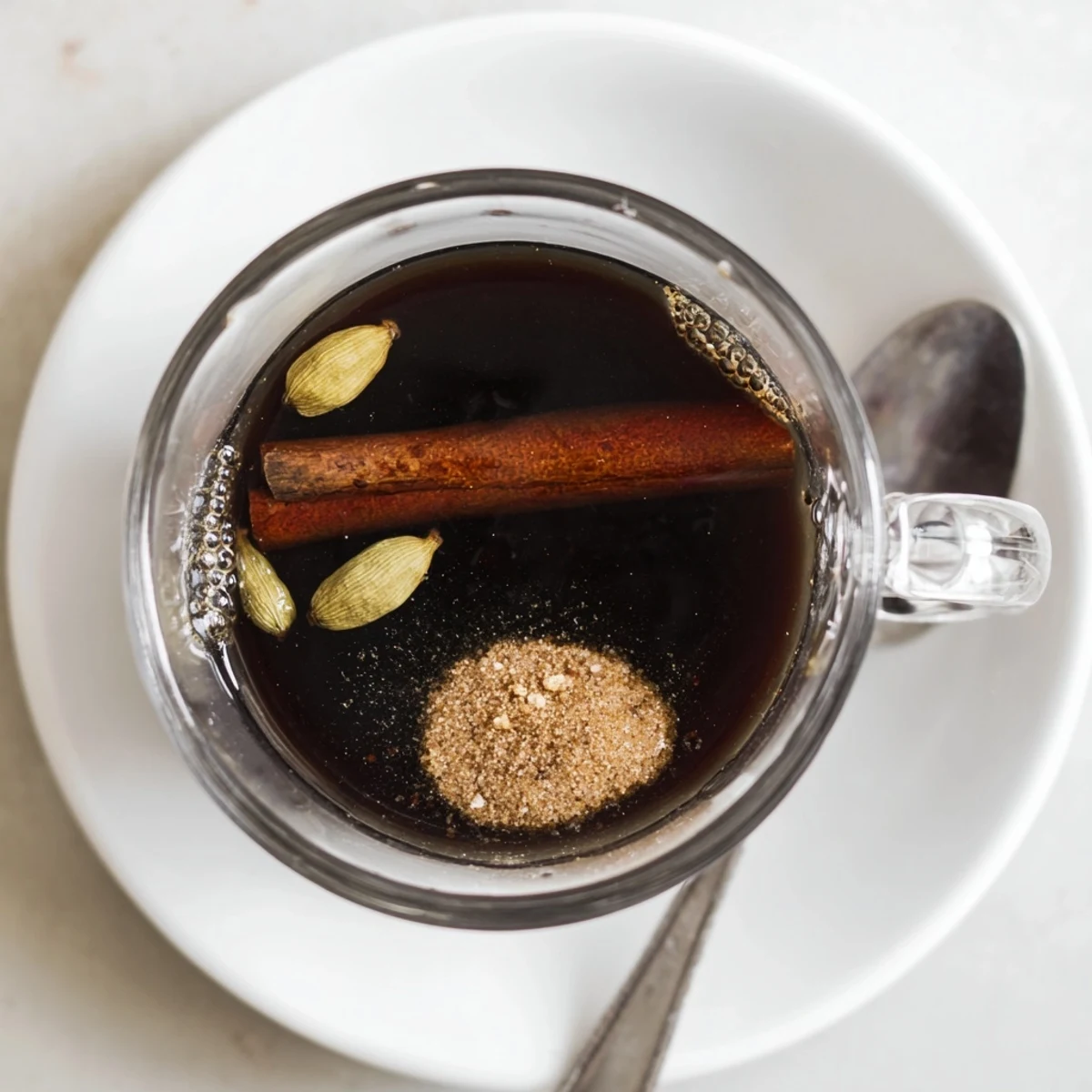 Enjoy a rich, aromatic cup of Spiced Coffee, with hints of cardamom, served warm.