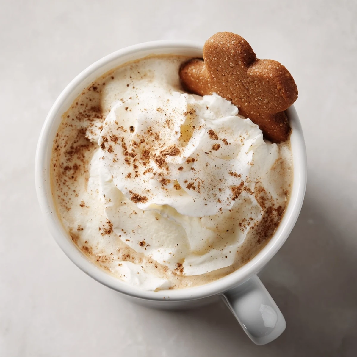 A creamy Gingerbread Latte, garnished with spice and a gingerbread cookie, smells divine and tastes delicious.