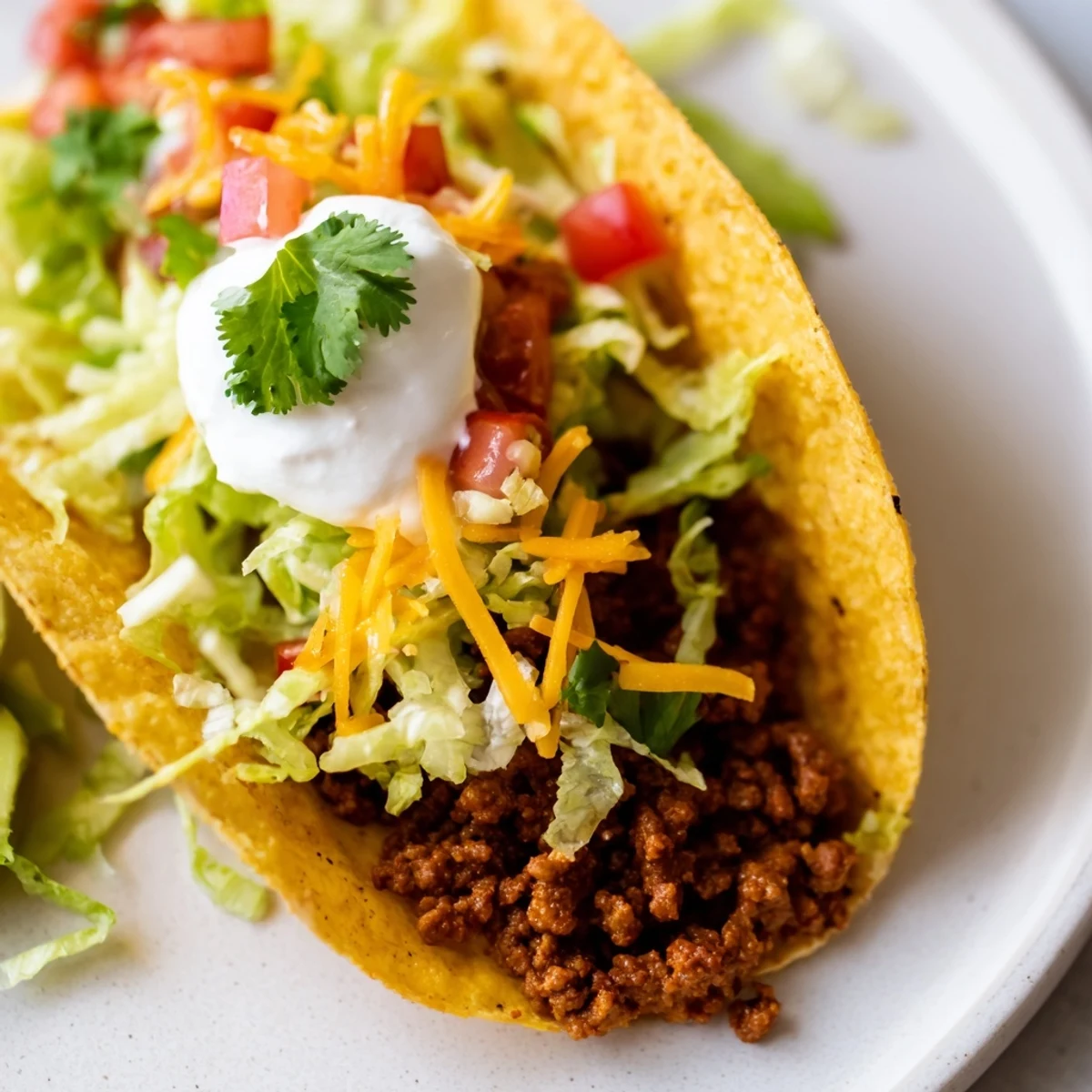 Steaming, flavorful beef tacos, loaded with fresh toppings, ready to enjoy for dinner.