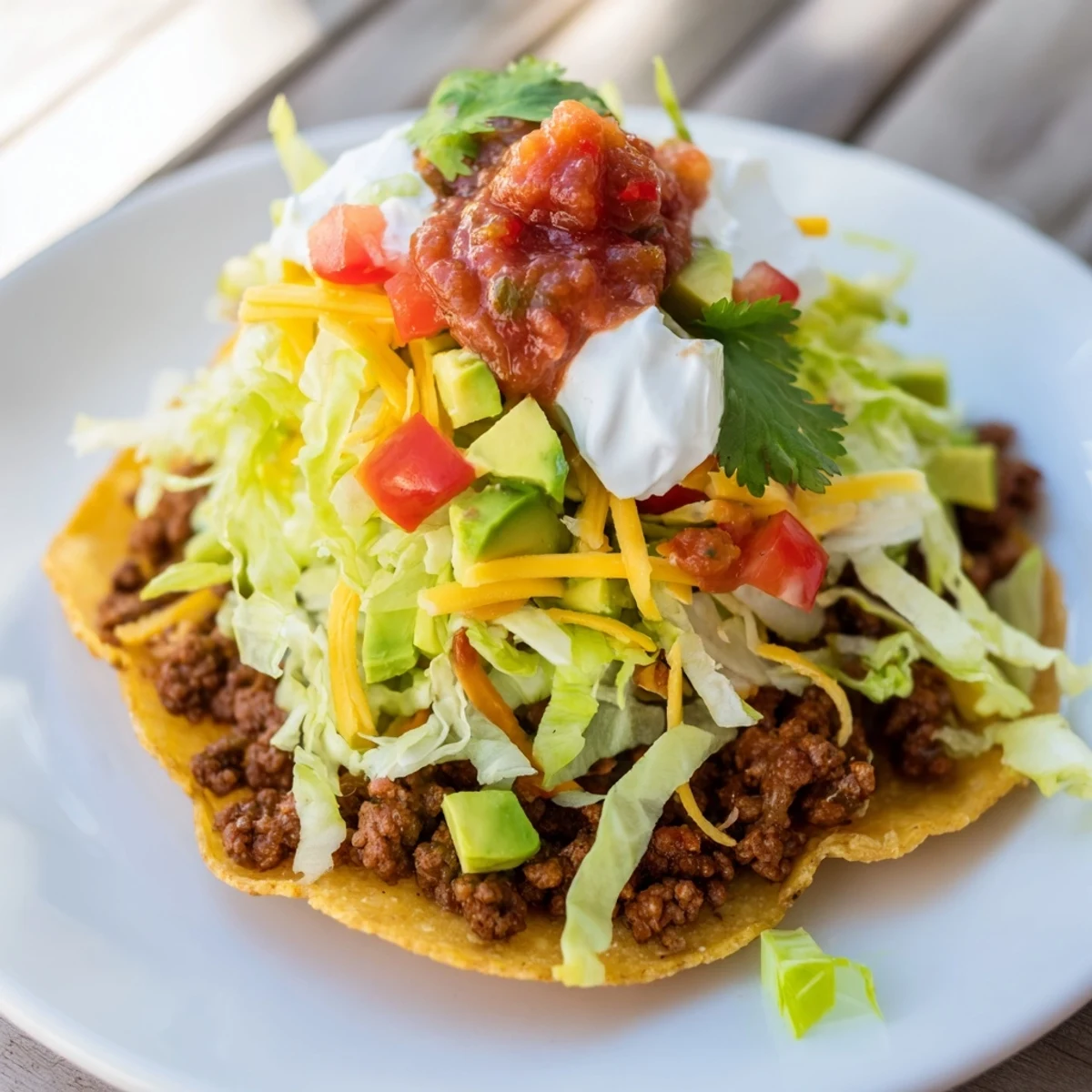 Bright and inviting image of fully loaded beef tostadas, a flavorful and easy Mexican dinner.