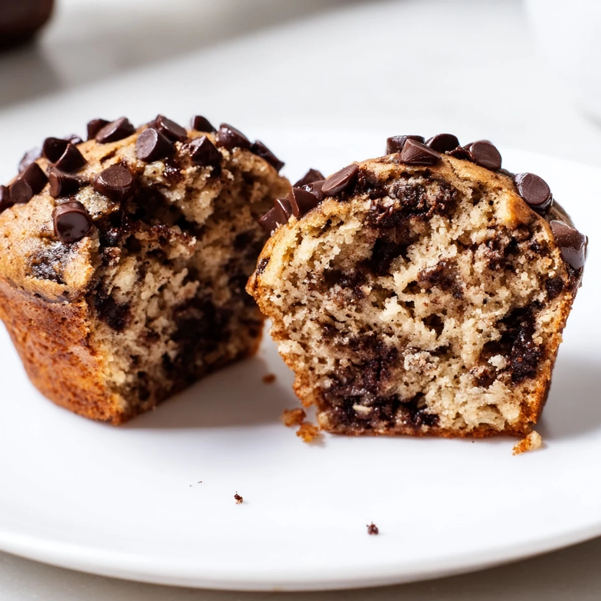 Enjoying a fluffy and tender chocolate banana muffin, a delicious American snack for any time.