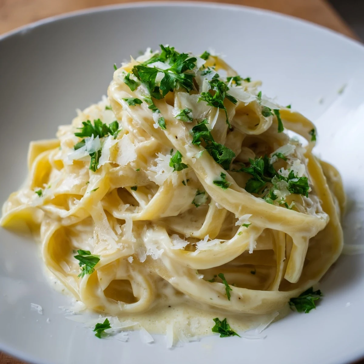A close-up shot of rich and delicious creamy Alfredo, perfect for a cozy weeknight dinner.