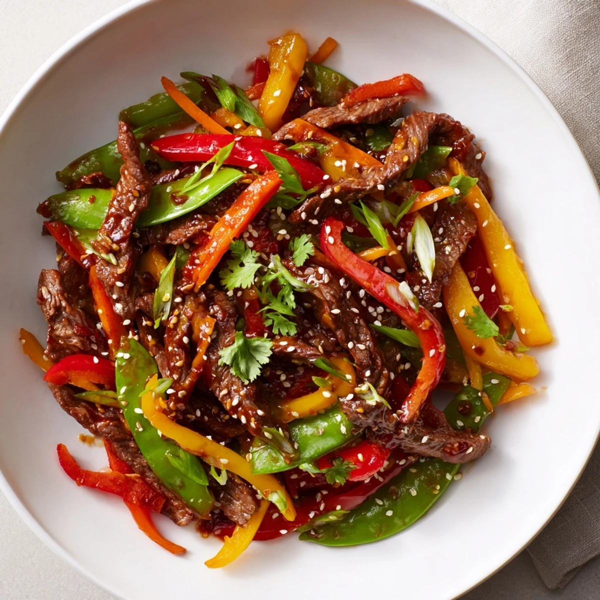 Enjoy a flavorful bowl of Spicy Beef Stir Fry, ready in under 30 minutes, delicious with rice.